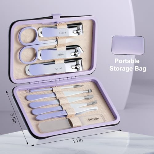Manicure Set, 10 pcs High-Carbon Steel Nail Clippers Set, Portable Mini Manicure and Pedicure Kit, Travel Grooming Nail Kit with Leather Bag for Men and Women - color: Purple