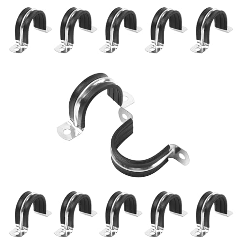 1-1/4 Inch Reinforced Rigid Pipe Strap, 2 Holes U Bracket Cable Clamp Hanger, Rubber Cushioned Insulated Clamp, Conduits Strap Clamps for Pipe Fixing on Various Surfaces, 10 PCS(32 mm) - size: 1-1/4 inch (10 pcs)