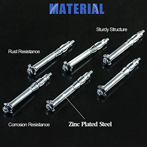 Glarks 30Pcs 4x60MM Heavy Duty Zinc Plated Steel Molly Bolt Hollow Drive Wall Anchor Screws Set for Drywall, Plaster and Tile (M4x60) - size: 4x60mm