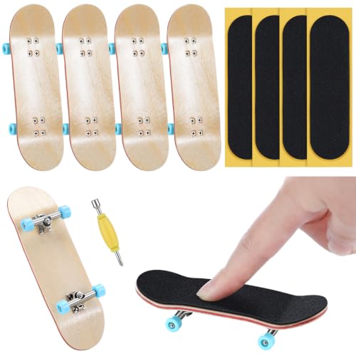 4 Set Professional Fingerboard Mini Finger Skateboard | Maple Wooden Fingerboard Creative Tech Deck with Bearing Wheels for Adults Play Relaxation Gifts Desktop Decor