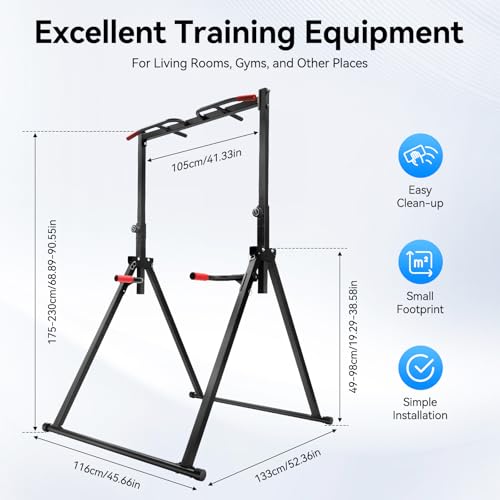 Foldable Pull Up Station, Pull Up Bar for Home, Height Adjustable, Multifunction Fitness Tower Station Strength Training Equipment for Home Outdoor