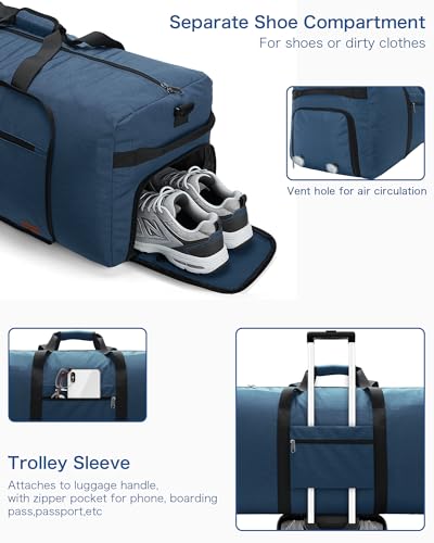 120L Foldable Waterproof Travel Duffel Bag for Men and Women with Shoe Compartment (Dark Blue, EXTRA LARGE, 120L) - color: Dark Blue, size: 120L