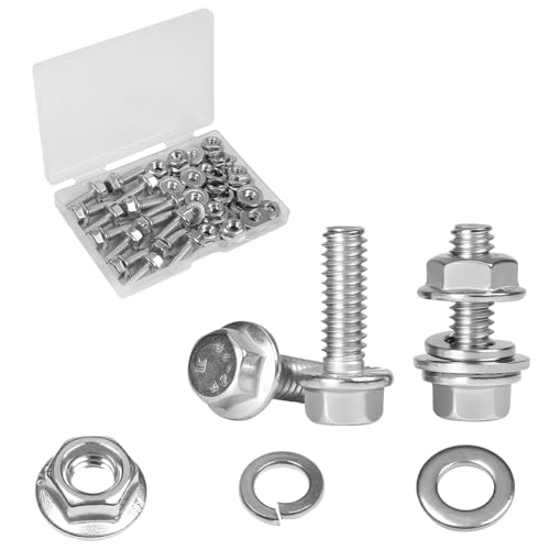 15 Sets 1/4-20 x 3/4" Flanged Hex Head Bolts Kits, 1/4-20 Flange Hexagon Screws and Nuts,Flat & Spring Lock Washers, 304 Stainless Steel 18-8,Fully Threaded - size: 1/4-20 x 3/4"