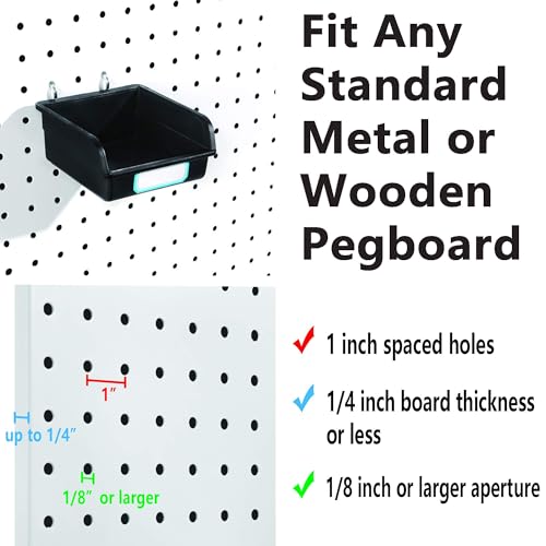 FRIMOONY Pegboard Bins with Hooks and Labels, 10 Packs, Black | For Organizing Accessories