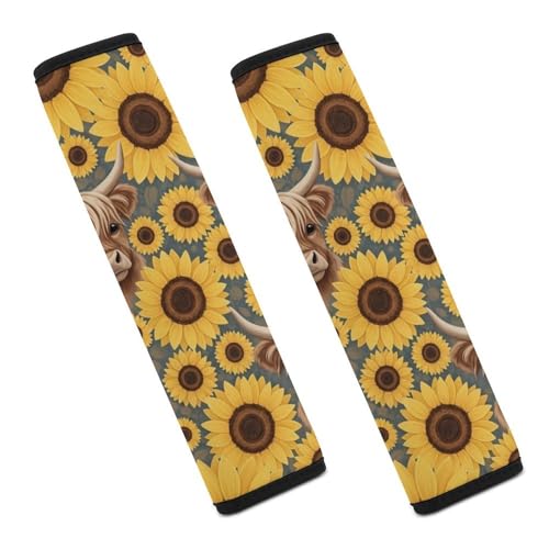 2 Pack Highland Cow Sunflowers Car Seat Straps Shoulder Pads Universal Fit Neck Strap Covers for Adults and Children, All Vehicles, Pressure Relief - color: Pattern 429
