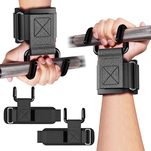 GPANDAG Weight Lifting Hooks for Men and Women (Pair) | 330 LB Heavy Duty Gym Lifting Wrist Strap Hook for Deadlifts, Pull-Ups, Strength Training, 0.4inch Grip Weightlifting Hooks - color: Black-Double hook
