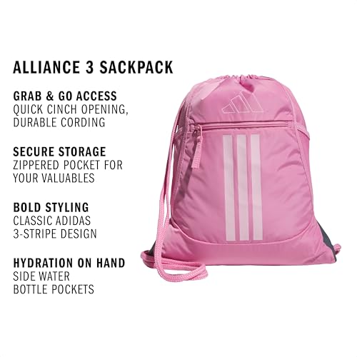 adidas Alliance Sackpack – Drawstring Backpack for Sports, Small Gym Bag, Tropic Bloom/Clear Pink/3, OSFA - color: Tropic Bloom/Clear Pink/3