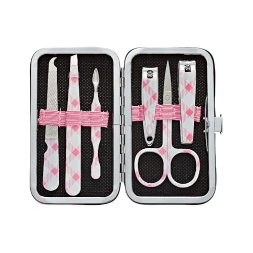 Éclat Manicure Pedicure Kit for Men & Women, 6Pcs Finger & Toe Nail Care Tools Includes Nail Clipper Cutter, Tweezer, File, Cuticle Pusher, Personal Care Professional Grooming Set With Travel Case - color: Mini Mani+pedi Print Set (6pc Plaid)