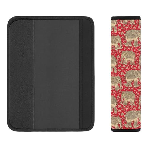 Universal Fit Car Seat Belt Pad for Elderly Support, All Vehicles, 2 Piece Red Gold Boho Elephant Automotive Seat Belt Protector Pressure Relief - color: Pattern 33