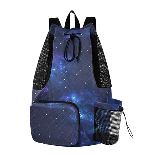 Drawstring Climbing Gym Bag With Pockets Drawstring Backpack with Wet Dry Compartments Blue Purple Galaxy