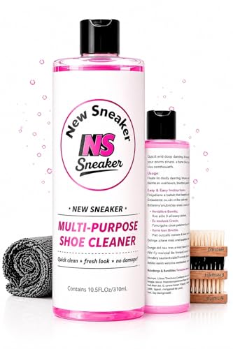 Shoe Cleaning Kit - 10.5 Oz Large Capacity White Shoe Cleaner with 3 Brushes & a Towel, Safe for Sneakers, Suede, Leather, Tennis Shoes & Mesh