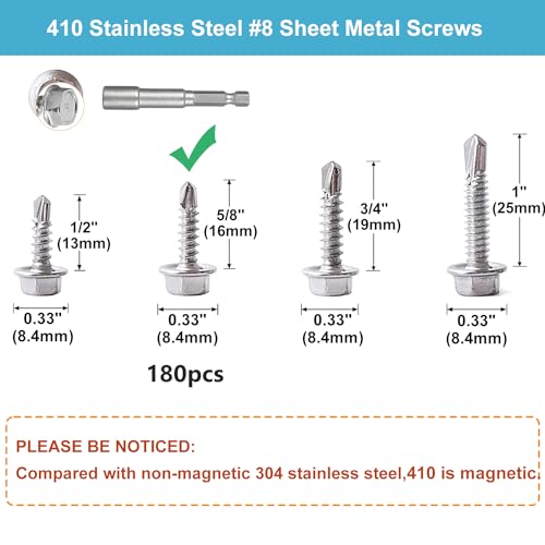 Sheet Metal Screws，Hex #8x5/8‘’（180） | Metal Fastener - color: Hex #8x5/8‘’（180）