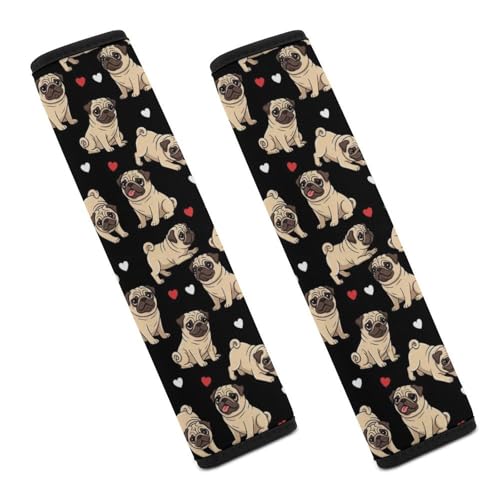 Breathable Car Seat Belt Pad for Girls and Boys, Stroller Pushchair High Chair, 2PCS Black Pug Dog Shoulder Harness Cover Easy Install (No Tool) - color: Pattern 206