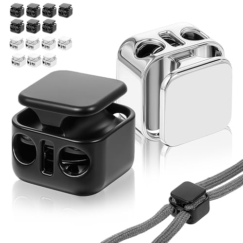 16PCS Metal Heavy Duty Cord Locks, 4mm Rustproof Double Hole Draw String Clip Stopper Fastener Spring Stop Toggle Stoppers Drawstring Clip for Shoelaces Drawstring Hoodie Paracord