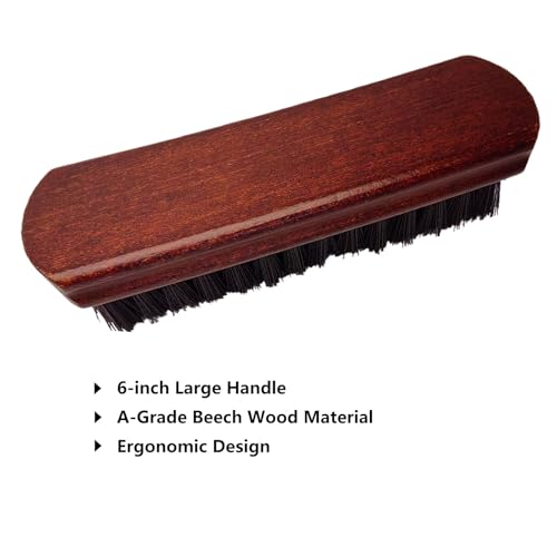 6" Shoe Brush Set, 3-Stiffness Horsehair Boar Nylon | 100% Horsehair, Boar Bristle, Stiff Nylon Bristle; For Leather & Boots Cleaning & Polishing; Beech Wood Handle
