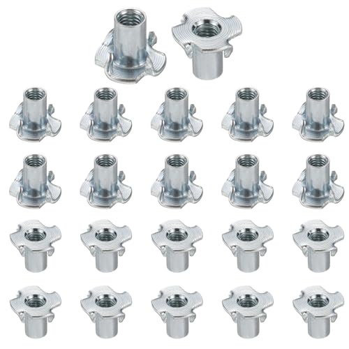 HARFINGTON M6x14mm T-Nuts 4 Pronged Tee Nut 0.69" x 0.55" Fully Thread Carbon Steel Inserts for Wood, Rock Climbing Holds, Cabinetry, Furniture 100pcs - size: M6x14mm, 17.5mm