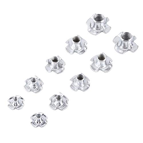 120 Pcs M3 M4 M5 M6 M8 Zinc Plated Carbon Steel T-Nuts Four Claws Nut Assortment Kit for Wood, Rock Climbing Holds, Cabinetry, Furniture
