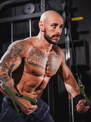 Heavy Duty Gym Exercise Handles Attachment for Cable Machine,Resistance Band,Pulley System Home Fitness Workout Equipment, with Elastic Rubber Grip and 2 Large Carabiners - color: Military Green xw
