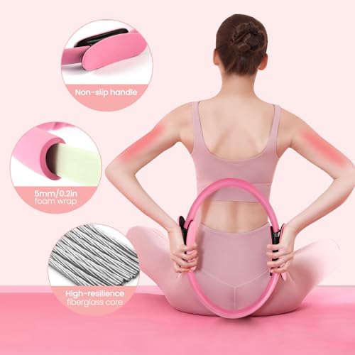 20PCS Pilates kit,Pilates Equipment Kit for Women with 13.5“Pilates Ring and Ball，Resistance Bands, Ankle Weights, Sliders & Grip Socks Accessories for Starter Home, Office & Travel