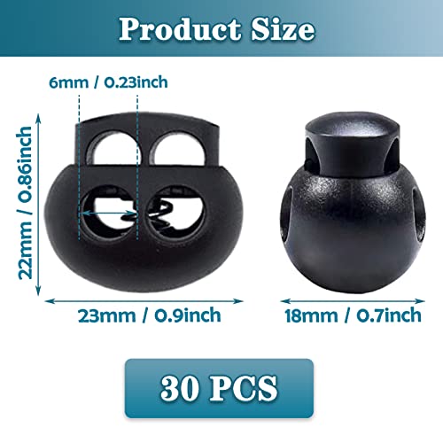 Spring Cord Lock, End Stopper Fastener Slider Toggles Clip 30pcs Double Hole Spring Plastic Lock End Toggle Clip for Shock Cord, Drawstring, Elastic Cord, Shoelace Locks, Parachute Buckle