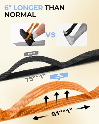 Trideer Stretching Strap with Loops & Leg Lifter, Non-Elastic PT-Style Physical Therapy Strap for Knee Replacement Rehab, Hamstring, Calf & Back Stretcher Mobility, Hip, Shoulder & Yoga - color: Orange