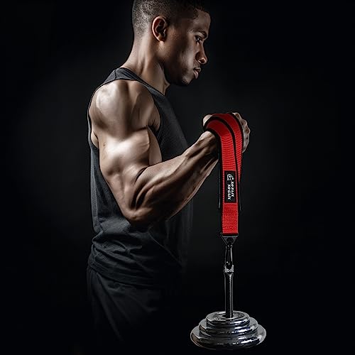 Arm Wrestling Training Strap Belt Hand Grip Arm Finger Forearm Exerciser Strengthener for Cable Machine and Free Weight - color: red with 18mm loading pin