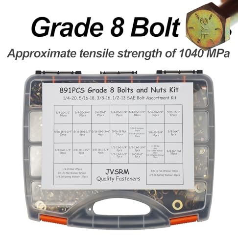 891Pcs Grade 8 Bolts and Nuts Kit - 1/4-20, 5/16-18, 3/8-16, 1/2-13 SAE Hex Bolt Assortment with Washers, Yellow Zinc Plated, Storage Case for Heavy Equipment & Farm Machinery - size: 891PCS 1/4-20 5/16-18 3/8-16 1/2-13 SAE Bolt Kit