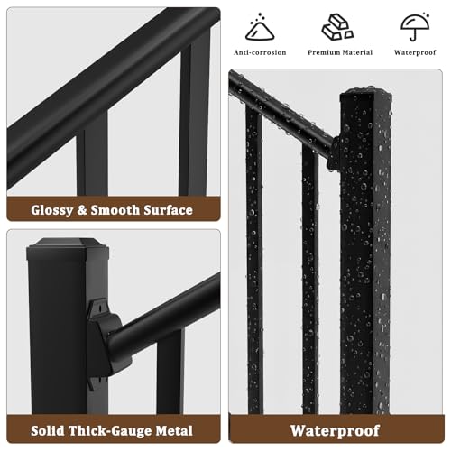 Aluminum Deck Railing Kit, Modular 36 in H. x 2 Ft W Stair Railing Kit for Outdoor Steps,Heavy Duty Balustrade System for Deck, Porch, Patio & Balcony(1 Post, 1 Panel) - size: 2 Feet-Stair