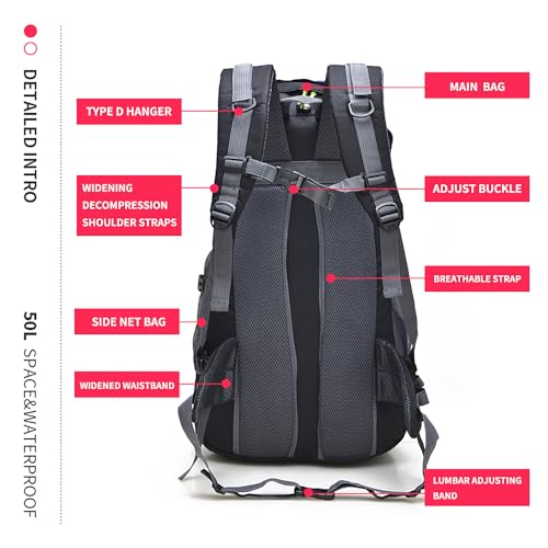 Bseash 50L Hiking Backpack, Water Resistant Lightweight Outdoor Sport Daypack Travel Bag for Camping Climbing Skiing Cycling (Green - No Shoe Compartment) - color: Green - No Shoe Compartment