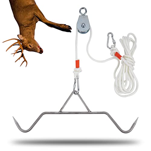 Yorikyas Hunting Game Hoist Gambrel Pulley Lift System for Deer Hanger Hunting Game Skinning Kit - Heavy Duty