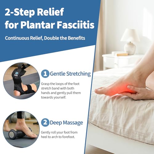 comness Plantar Fasciitis Relief Kit – Foot Stretcher and Foot Massager Roller, Stretch and Roll Routine for Heel Pain,Arch Pain, Simple At-Home Daily Foot Care - color: Black（2pcs）