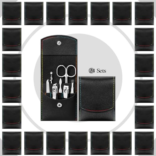 Lasnten 24 Set Manicure Set Bulk Nail Clippers Grooming Nail Kit Stainless Steel Professional Pedicure Tools Kit with Travel Case for Men Women Father Day Gift(7 in 1, Black) - color: Black, size: 7 in 1