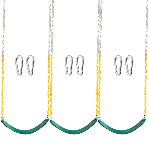 TURFEE 3 Pack Green Swing Seats Heavy Duty with 66" Chain, Swing Set Accessories Replacement with Snap Hooks for Kids Outdoor Play Playground, Trees, Backyard (Limit 300lb) - style: Swing set
