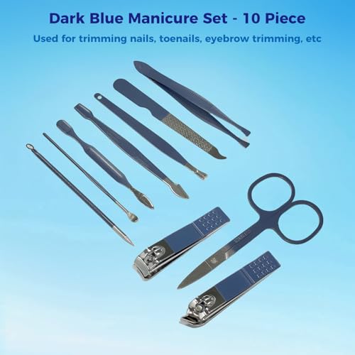 Nail Clippers Set, 10 PCS Professional Manicure Set and Pedicure Kit with Travel Case,Stocking Stuffers, Christmas Gift for Men and Women - color: Blue