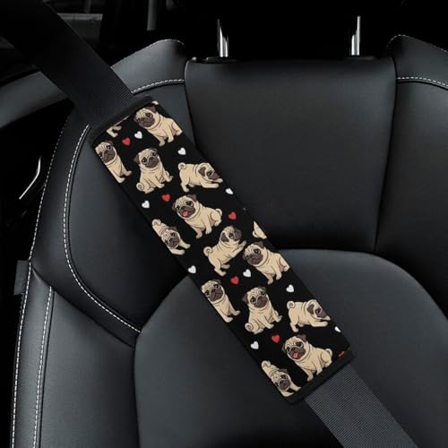 Breathable Car Seat Belt Pad for Girls and Boys, Stroller Pushchair High Chair, 2PCS Black Pug Dog Shoulder Harness Cover Easy Install (No Tool) - color: Pattern 206