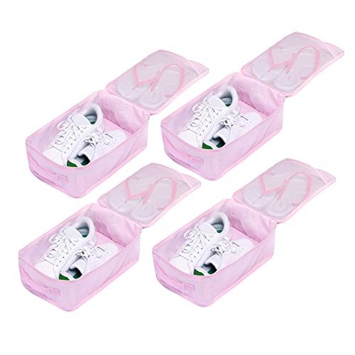 Travel Shoe Bags, Foldable Waterproof Shoe Pouches Organizer-Double Layer (4 Pink Shoe Bags) - color: Pink, size: 4 Packs