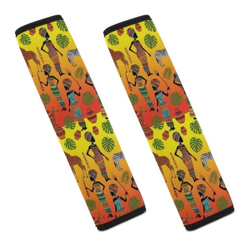 2 Piece Soft Padded Car Seat Belt Pad for Elderly Support, Stroller Pushchair High Chair, Ethnic Afro African Traditional Exotic Tribal Black Woman Shoulder Harness Cover, Shock Absorption - color: Pattern 308
