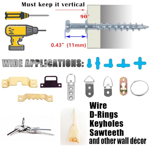 Double Headed Bear Claw Screw Picture Hanger Wall Mounting Hardware | 40 Pack silver keyhole mounting screws, Multi purpose screw hook for D-Rings, Wire, Sawtooths & Keyholes - style: Silver