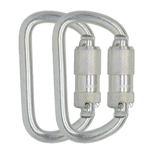 Heavy Duty Carabiner 30KN(6500LBS) Auto Locking Climbing Carabiners Clips for Rock Climbing,Rappelling,Hunting, Rescue Equipment(CE Rated,D Shape) - color: Silver(2Pack)