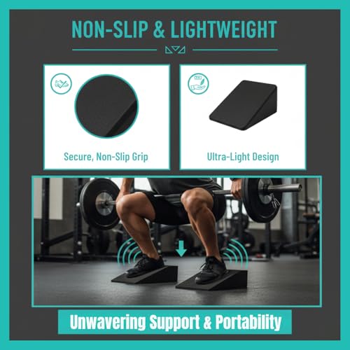 Non-Slip 2-Pack Squat Wedge Block for Men & Women, Heel Elevated Squat Wedges for Barbell & Goblet Squats, Weightlifting, Calf Raises, Ankle Mobility & Balance, High-Density Foam Slant Boards with Storage Bag