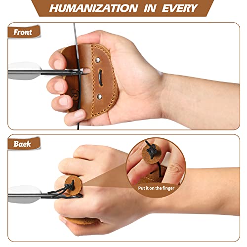Leather Archery Finger Tabs,Handmade Archery Finger Guard for Shooting Practice Gear, Recurve Bow Fingers Tab - color: Yellow Brown