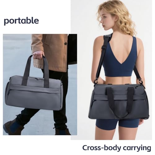Small Gym Bag for Men Women - 17" Waterproof Duffel Bag with Shoe Compartment & Wet Pocket, Lightweight Carry On Overnight Weekender for Air Travel, Sports Workout Fitness Duffel