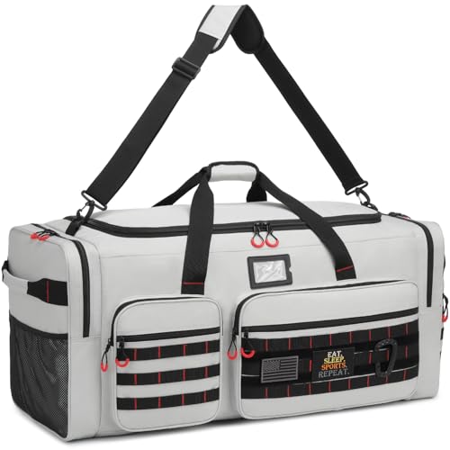 135L Extra Large Duffle Bag, Heavy Duty Sports Gym Travel Duffel Bag | for Basketball, Baseball, Hockey, Football, Helmets, and Pads - color: Grey