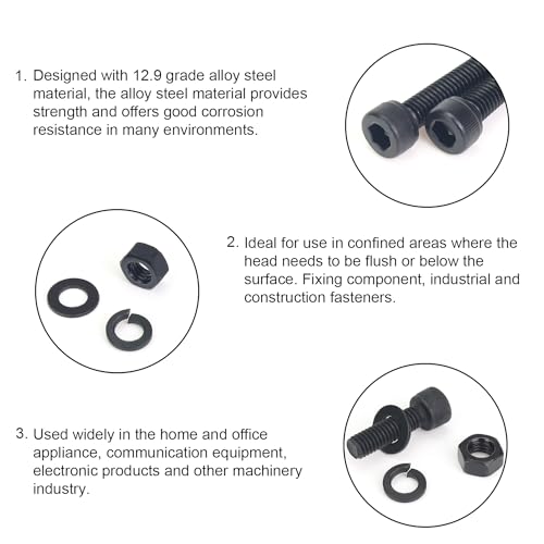 DYWISHKEY 566 Pieces M2.5 Black Screws, 12.9 Grade Alloy Steel M2.5X 4/6 /8/10 /12/16 /20mm Hex Socket Head Cap Screws Bolts Nuts Washers Assortment Kit - size: M2.5, style: Socket Head