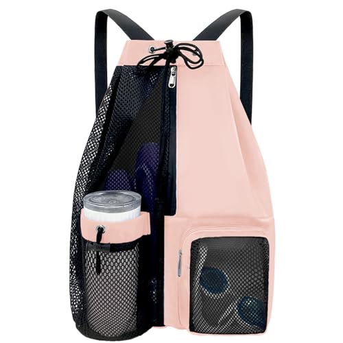 Beach Backpack with Wet Pocket Drawstring Mesh Beach Bag Waterproof Swimming Pool Backpack for Men and Women - color: Pink