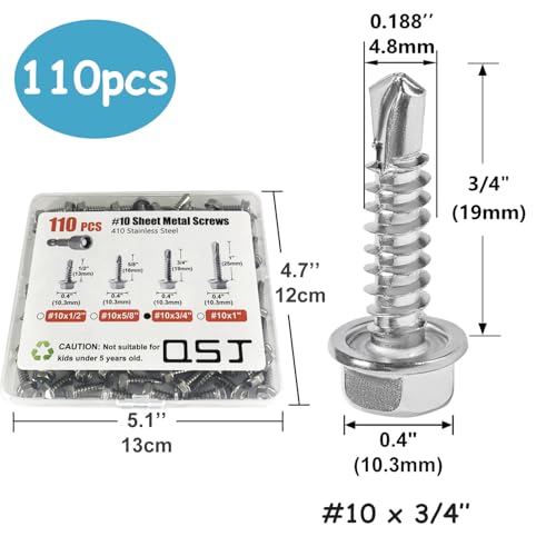 Sheet Metal Screws，Hex #10x3/4‘’（110） | Metal Fastener - color: Hex #10x3/4‘’（110）