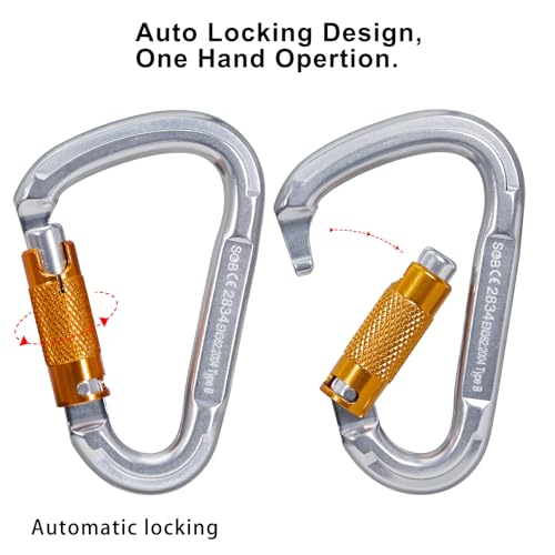 Auto Locking Rock Climbing Carabiner Clips, Heavy Duty Asymmetrical Carabiner Connector Used for Rappelling Rescue Outdoor Climbing, Mountaineer, Hammock, Camping - color: 25KN（3pack）