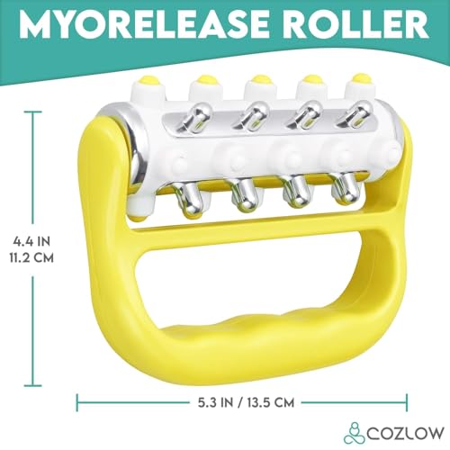 COZLOW - MyoRelease Lymphatic Drainage Massager - Yellow - Handheld Fascia Release + Scar Tissue Massage Roller for Shoulder, Neck, Belly, Thigh, Leg, Back, Glutes - Helps Reduce Cellulite Appearance - color: Yellow