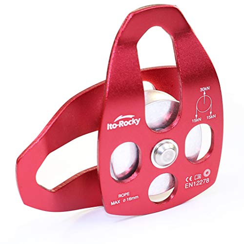 30kN CE Certified Climbing Pulley Ball Bearing with Swing Plate - color: Single Pulley - Red