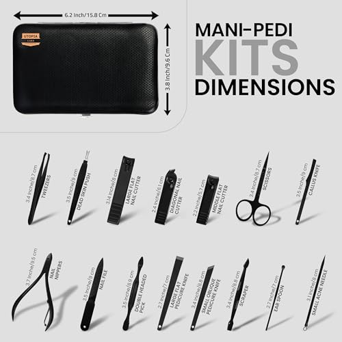 Utopia Care Manicure Set Professional Nail Clippers Kit | 16 Pcs Manicure & Pedicure Nail Kit for Men Women with Fingernail & Toenail Clippers and Premium Travel Case - color: Black, size: Pack of 16